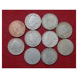 (10) Liberty Head Nickels - Back to 1891