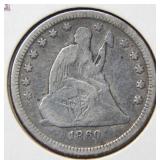 1860 O Seated Liberty Silver Quarter