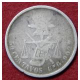 1877 Mexico 50 Centavos - Silver Coin
