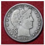 1912 D Barber Silver Half Dollar Coin