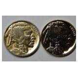 Two Gold Plated Buffalo Nickels