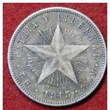 1915 Cuba 20 Centavos Silver Coin