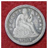 1851 Seated Liberty Silver Dime