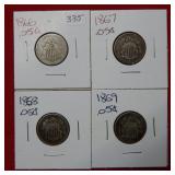 1866-1867-1868-1869 Shield Nickels