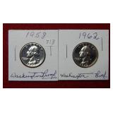 1958 & 1962 Washington Silver Quarters