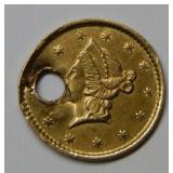 1852 California Half Dollar Gold Coin - holed