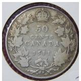 1911 Canada Silver Half Dollar