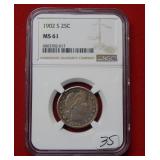 1902 S Barber Silver Quarter Dollar NGC MS 61