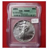 1991 Silver Eagle 1oz ICG MS69