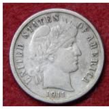 1911 D Barber Silver Dime