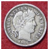 1914 D Barber Silver Dime Coin