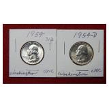 1954 & 1954 D Washington Silver Quarters