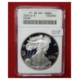 2003 W Silver Eagle 1oz  ANACS PF68 HVY CAMEO