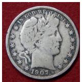 1907 Barber Silver Half Dollar Coin