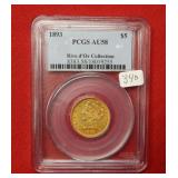 1893 $5 US Gold Coin PCGSAU58 Rive d