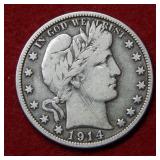 1914 S Barber Silver Half Dollar Coin