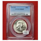 1963 D Franklin Silver Half PCGS MS65