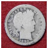 1892 O Barber Silver Dime - First Year of O Mint