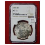 1885 Morgan Silver Dollar NGC MS62