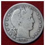1904 S Barber Silver Half Dollar Coin