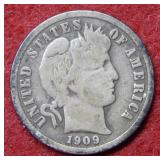 1909 S Barber Silver Dime