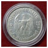1934 German 5 Mark Silver Coin with Swastika