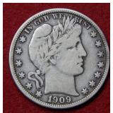 1909 Barber Silver Half Dollar Coin