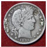 1893 Barber Silver Half Dollar