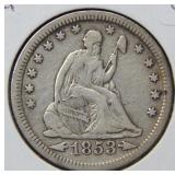 1853 Seated Liberty Silver Quarter - Arrows & Rays