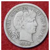 1906 O Barber Silver Dime