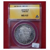 1878 S Morgan Silver Dollar ANACS MS63 VAM 93