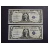 Two Sequential 1935 D $1 Silver Certificates -UNC