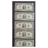 (5) 1976 $2 Crisp 1976 G Series - SN ending 61