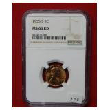 1955 S Lincoln Cent NGC MS66 RD