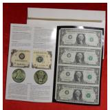 1995 Partial Uncut Sheet of $1 Fed Res Notes