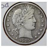 1915 D Barber Silver Half Dollar