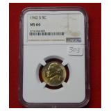 1942 S Jefferson Nickel NGC MS66