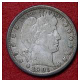 1901 Barber Silver Quarter