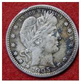 1905 S Barber Silver Quarter