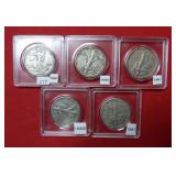 (5) Silver Walking Liberty Half Dollars
