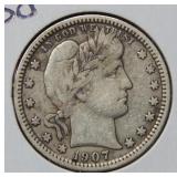 1907 Barber Silver Quarter