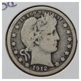 1912 S Barber Silver Quarter