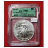 2002 Silver Eagle 1oz ICG MS69