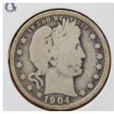 1904 O Barber Silver Quarter