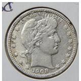 1908 Barber Silver Quarter
