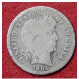 1904 S Barber Silver Dime
