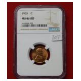1955 Lincoln Cent NGC MS66 Red