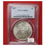 1887 Morgan Silver Dollar Coin PCGS MS61