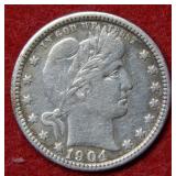 1904 Barber Silver Quarter