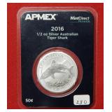 2016 Australia 1/2oz Silver Shark Coin - APMEX***